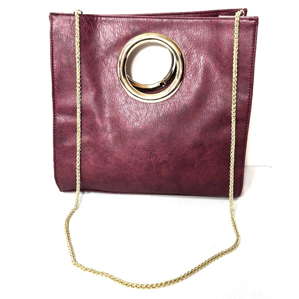Chateau Ring Hand bag Soft Dark Red Wine faux Leather Chain shoulder strap NWT
